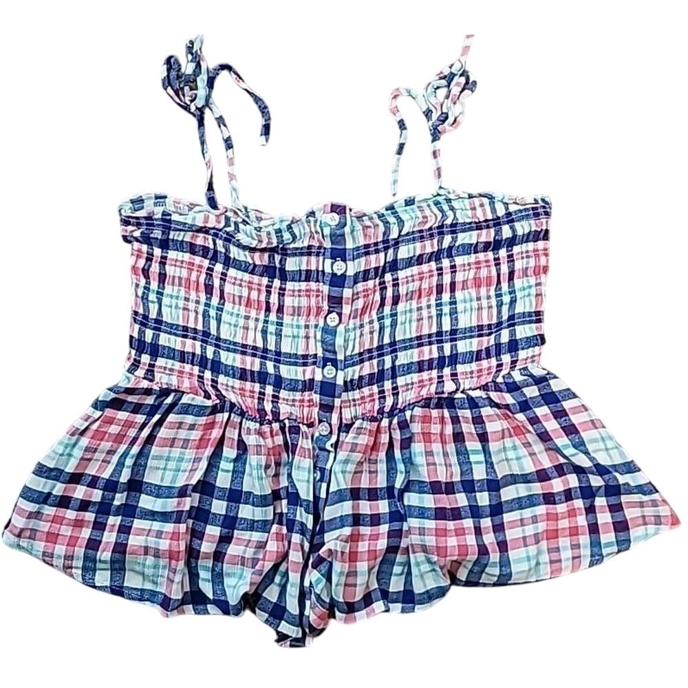 Torrid Plaid Smocked Babydoll Crop Top 0X Festival Boho Fairycore Summer